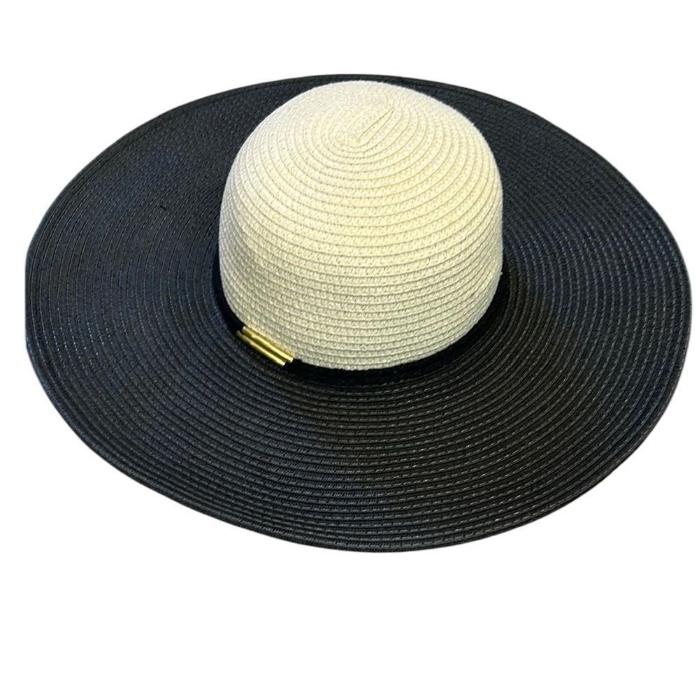 Amiani Elegant Black and Cream Wide Brim Hat one size